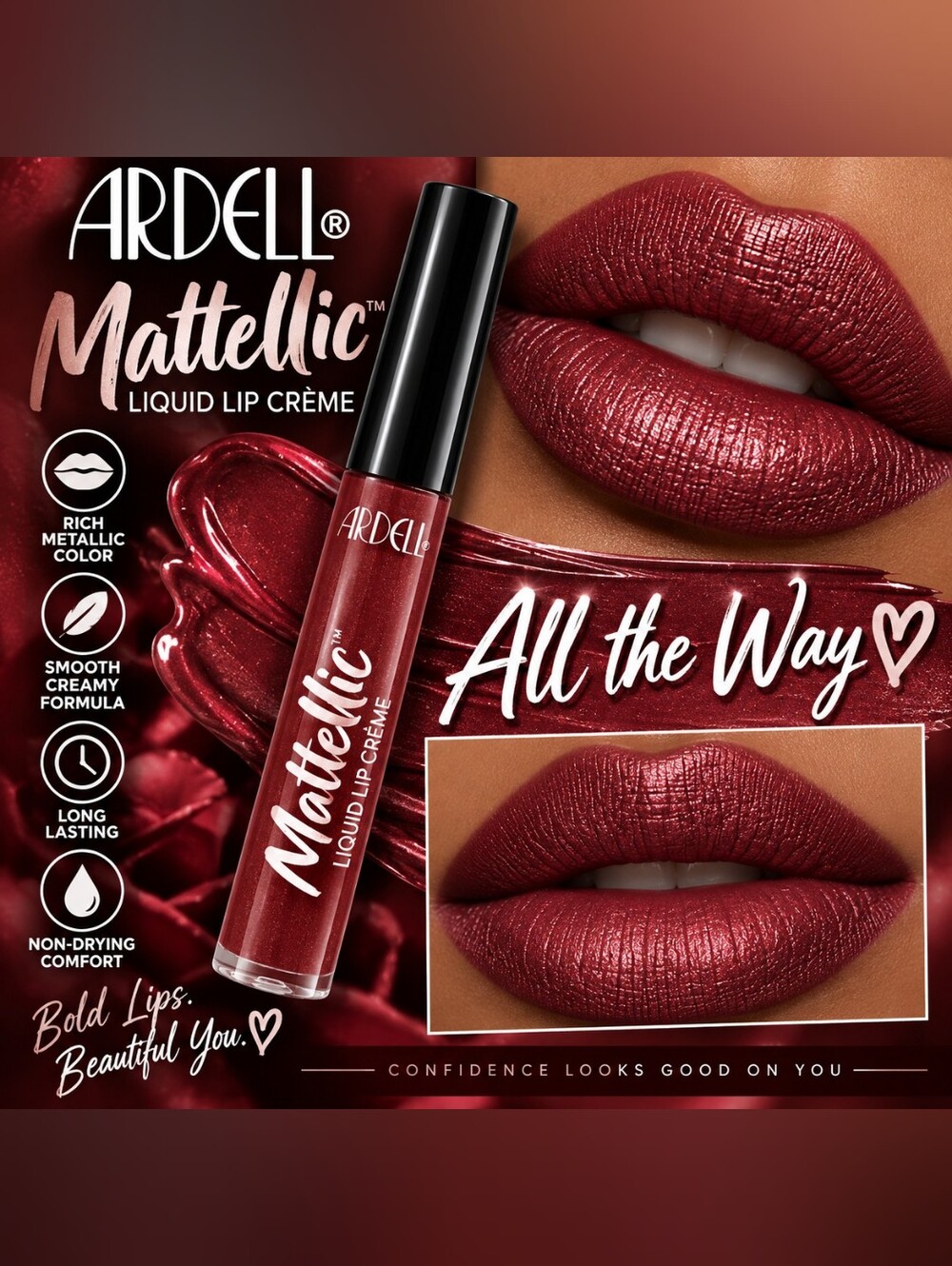 Ardell Mattellic Liquid Lip Crème — Deep Metallic Berry Red